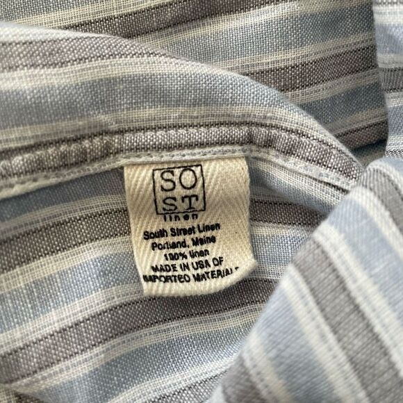 South Street Linen SOST Portland Maine Striped Tunic Popover Blue Gray White - Picture 5 of 10